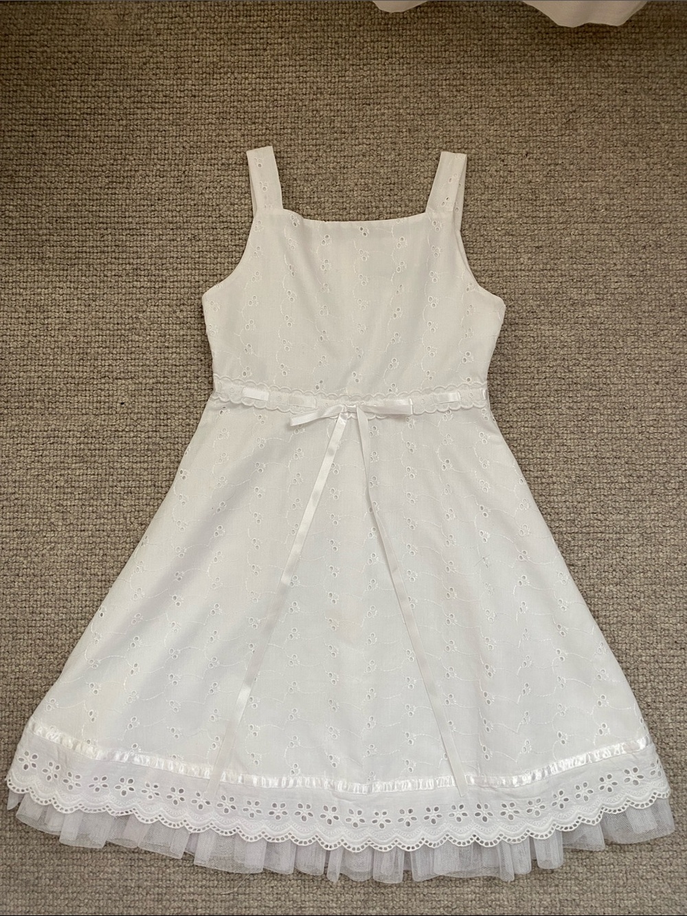 Girls Rare Editions White Eyelet Ribbon Waist Sundress